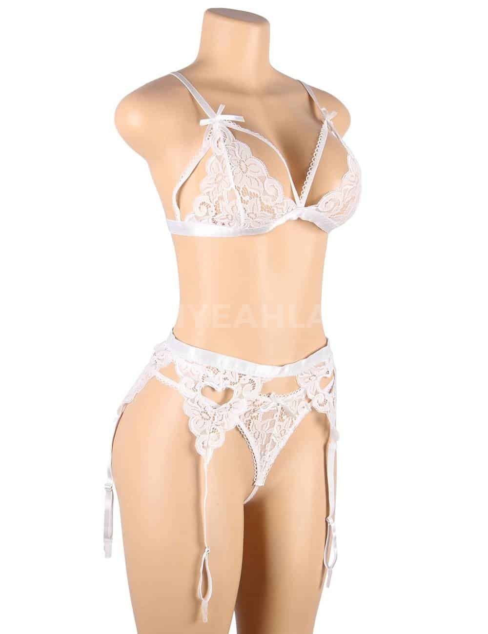 Sexy three-piece sexy lingerie with deep V and peach heart garter - Image 6