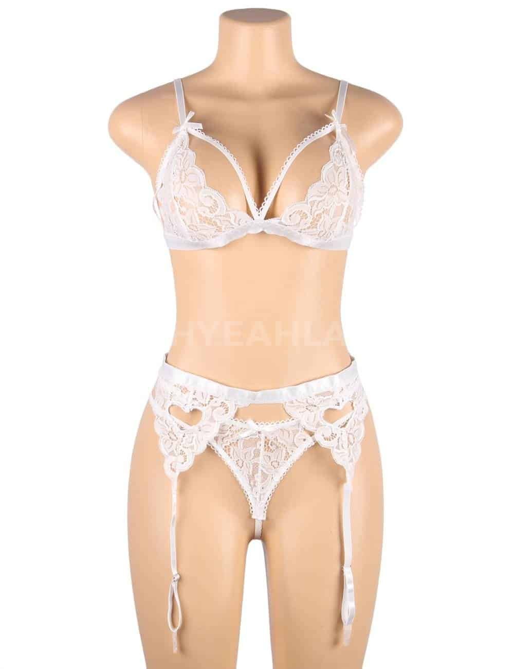 Sexy three-piece sexy lingerie with deep V and peach heart garter - Image 5
