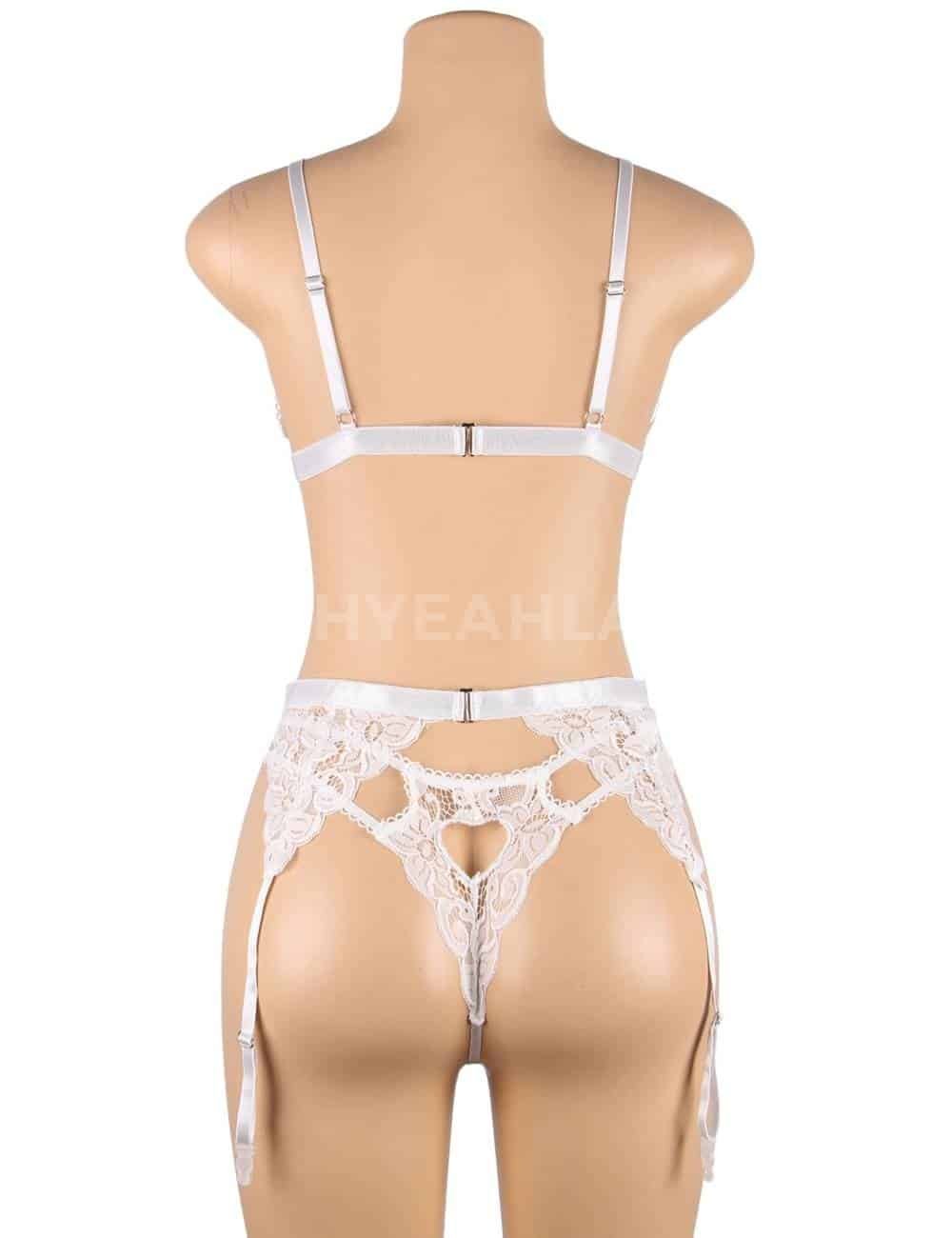 Sexy three-piece sexy lingerie with deep V and peach heart garter - Image 7