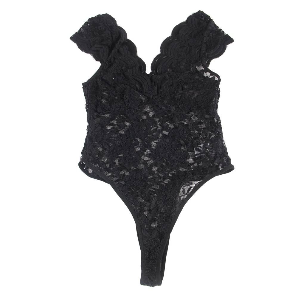 Sexy Black Deep V backless Full Lace Teddy - Image 6
