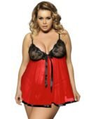 Black Red Sexy Rhinestone Plus Size See-through Nightdress