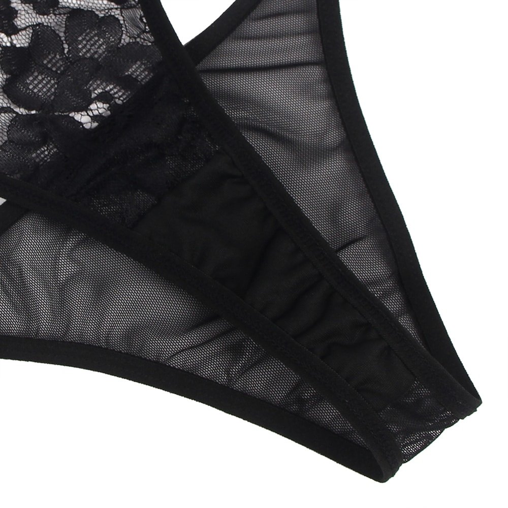 Black Feather Lace Underwire Garter Lingerie Set - Image 7