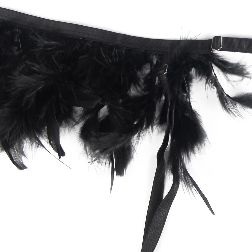 Black Feather Lace Underwire Garter Lingerie Set - Image 10