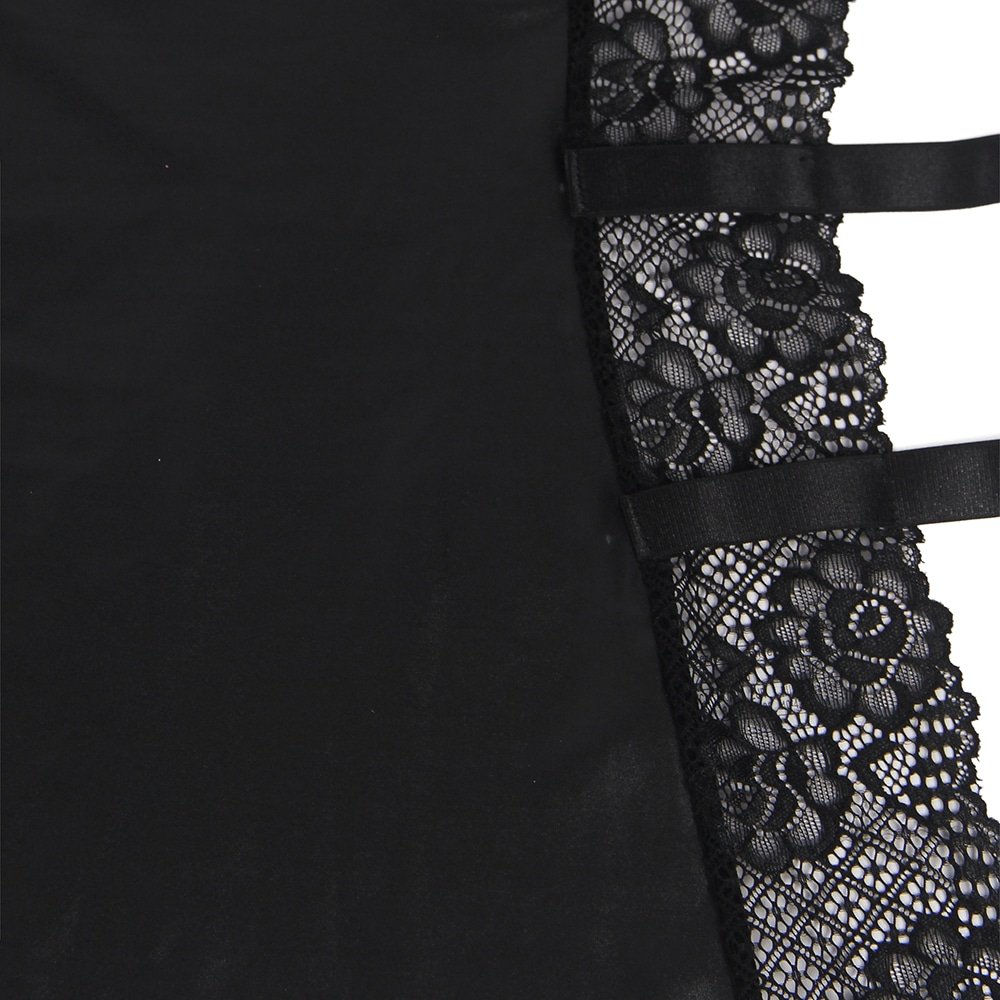 Sexy Black Lace Floral Decoration Underwire Backless Leather Lingerie - Image 9