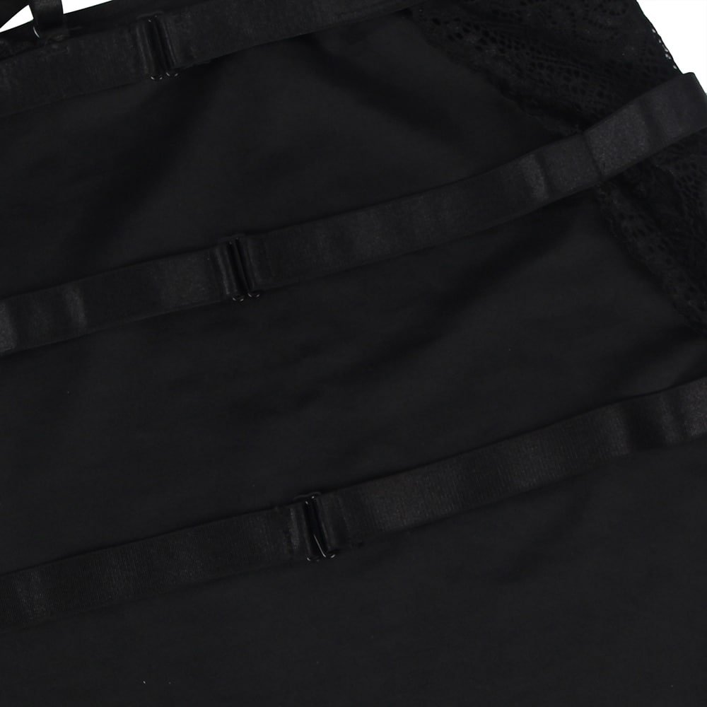 Sexy Black Lace Floral Decoration Underwire Backless Leather Lingerie - Image 12