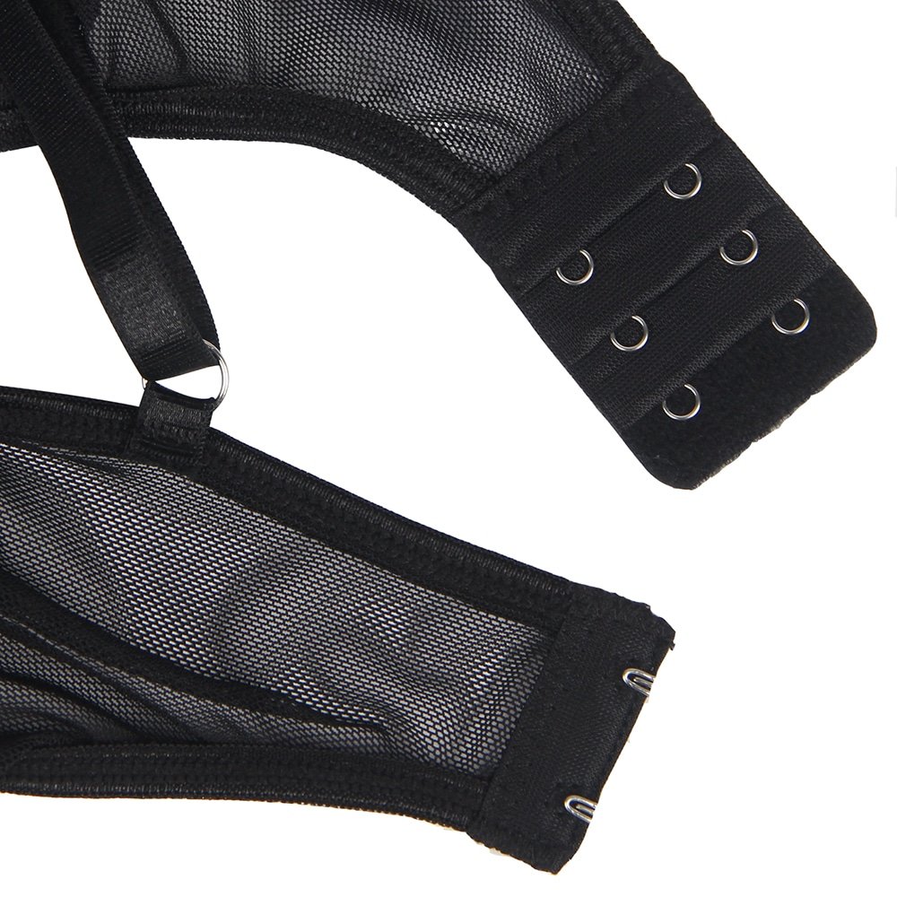 Sexy Black Leather Hollow Out Underwire Bra Design Teddy Lingerie - Image 16