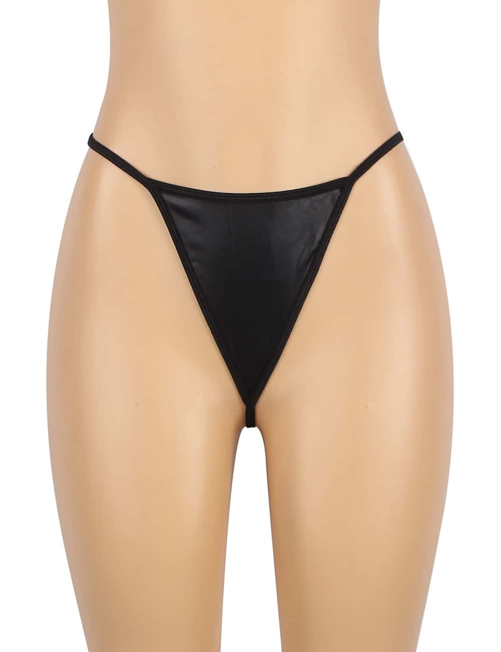 Sexy Black Leather Hollow Out Underwire Bra Design Teddy Lingerie - Image 10
