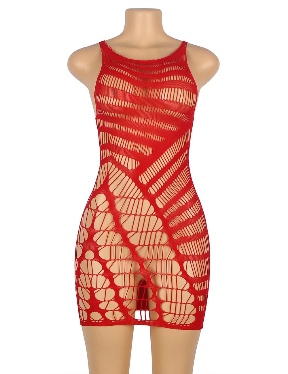Red Hollow Out Fishnet Sexy Short Bodystocking - Image 5