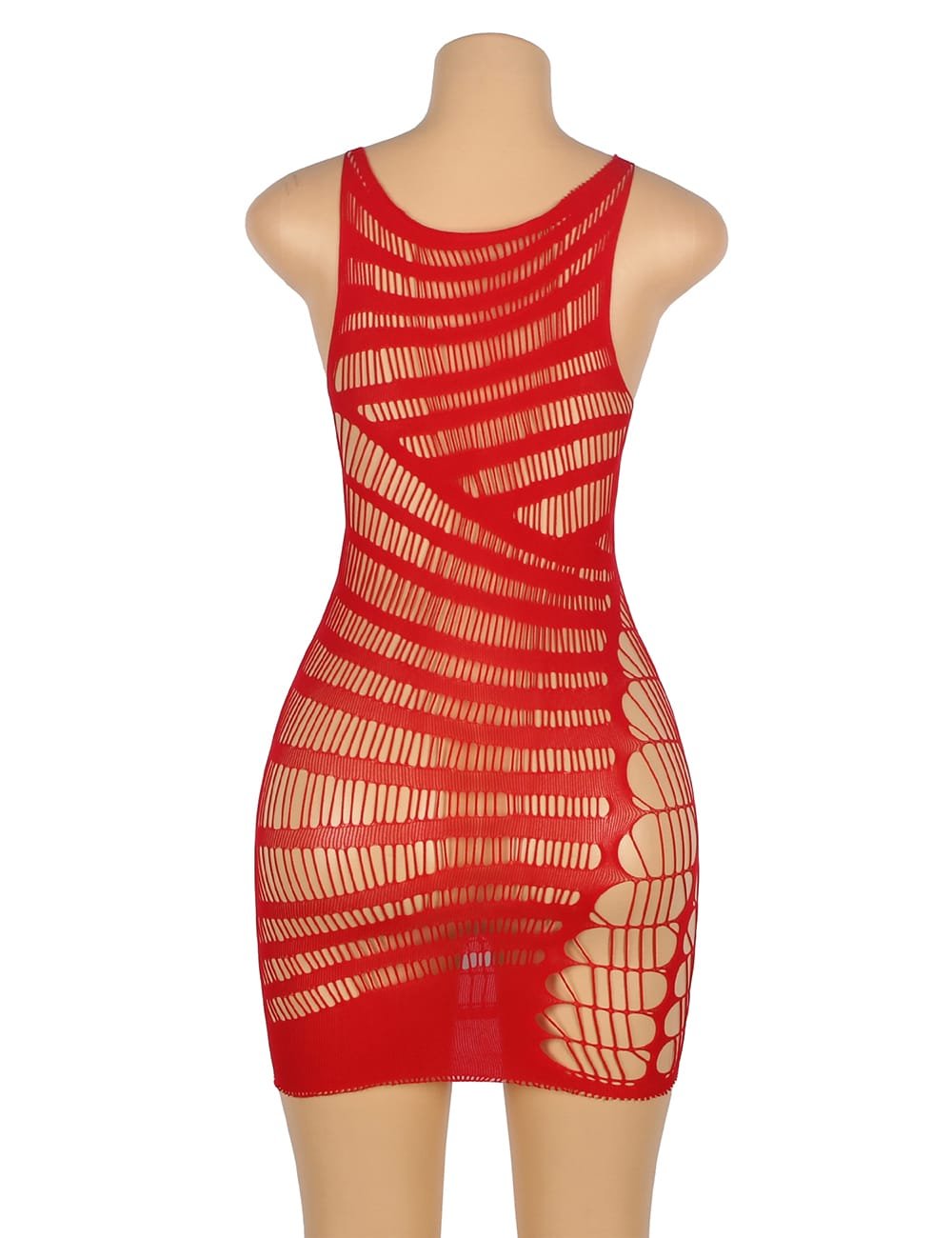 Red Hollow Out Fishnet Sexy Short Bodystocking - Image 8