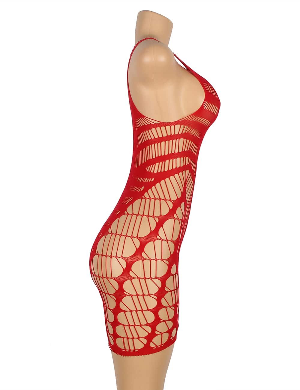 Red Hollow Out Fishnet Sexy Short Bodystocking - Image 7