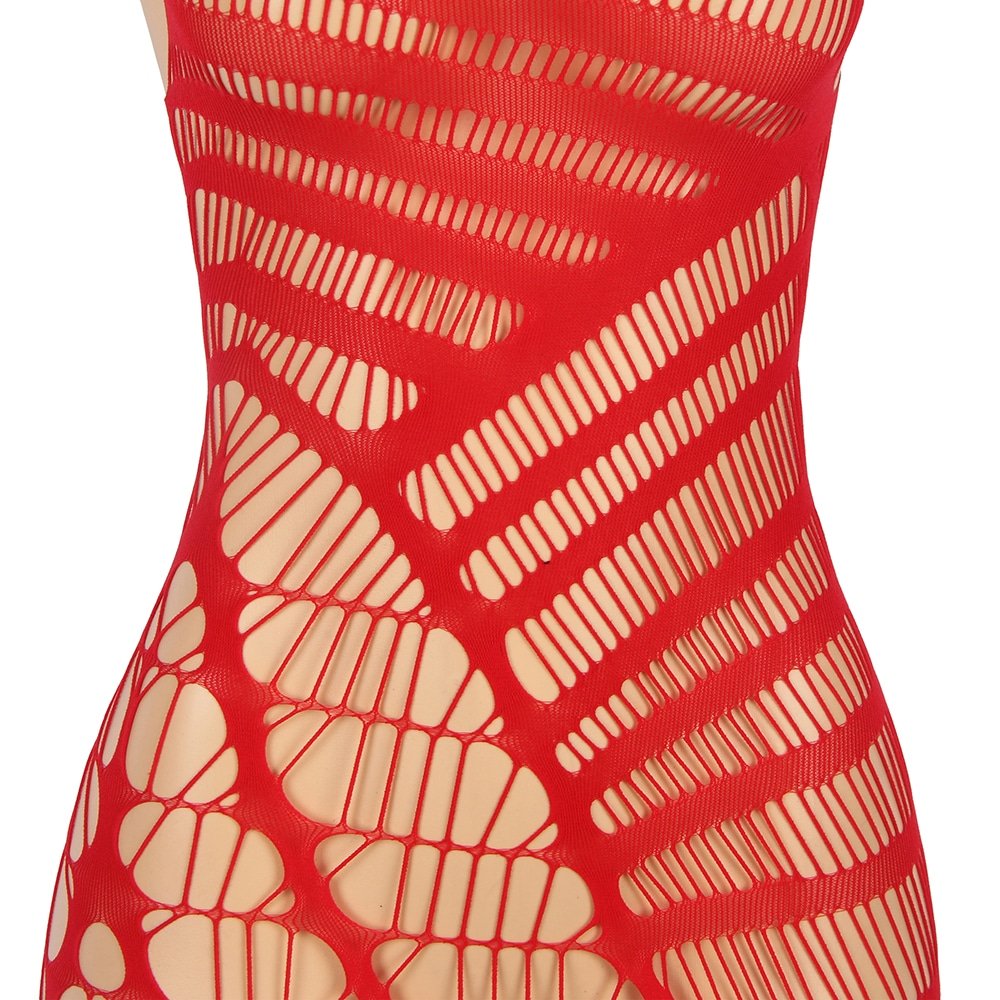 Red Hollow Out Fishnet Sexy Short Bodystocking - Image 9