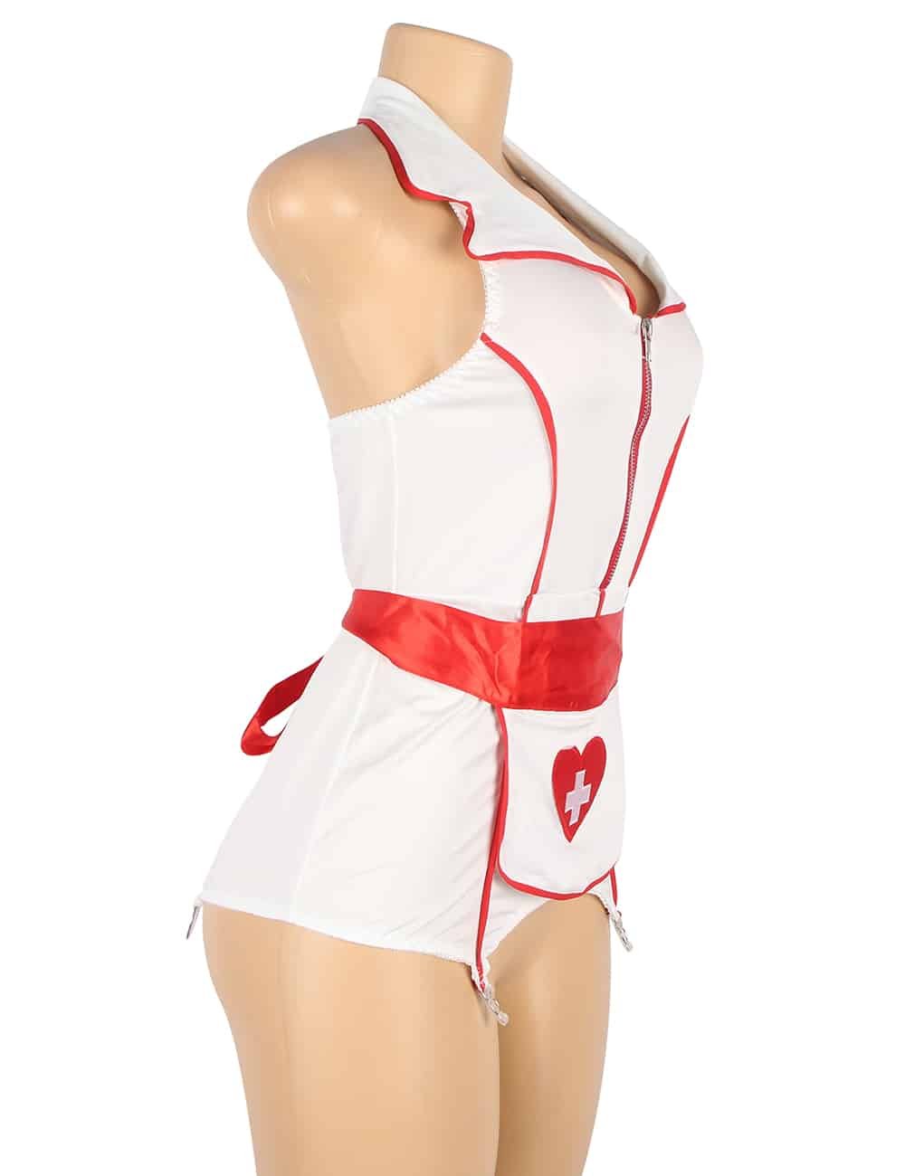 Sexy White Halter Apron Head Wear Shoulder Emblem Decoration Nurse Costume - Image 8