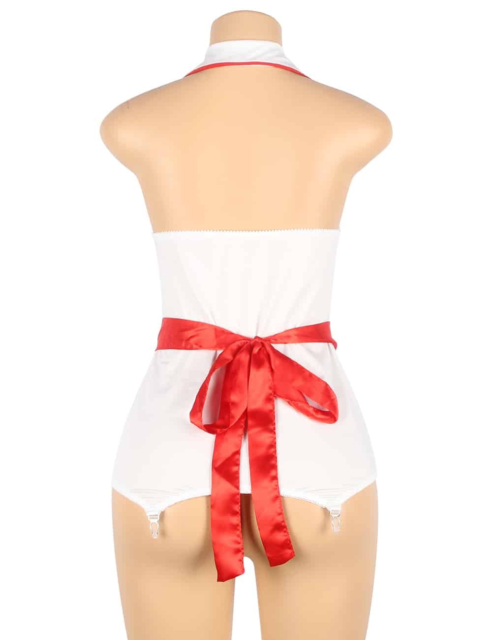 Sexy White Halter Apron Head Wear Shoulder Emblem Decoration Nurse Costume - Image 10