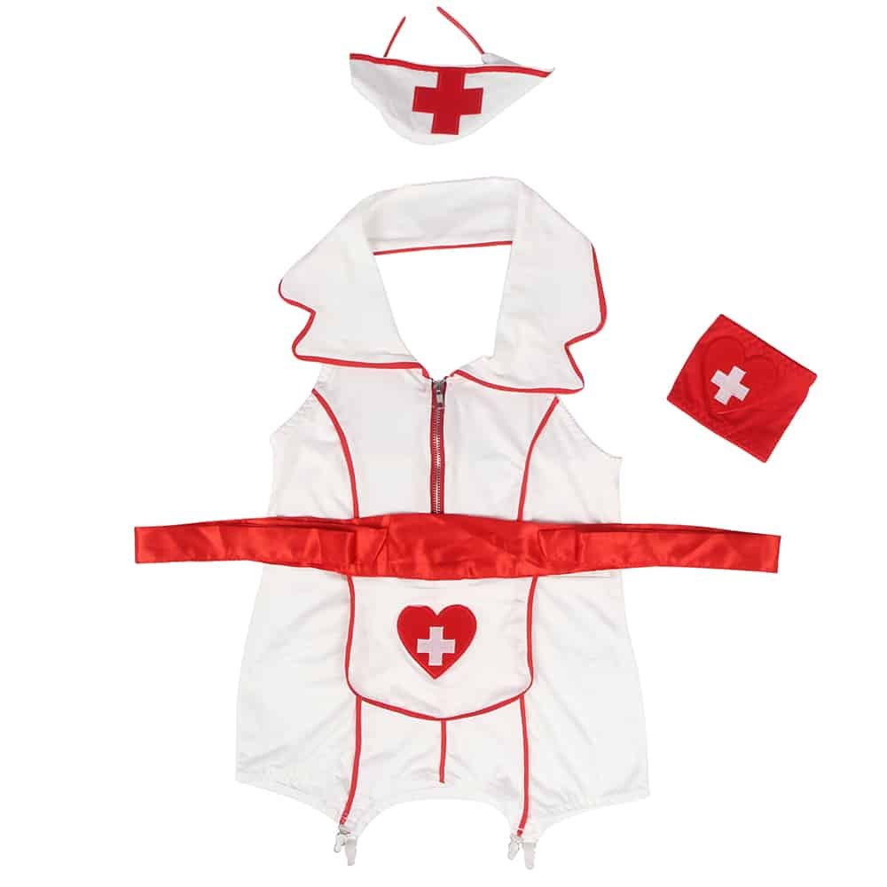 Sexy White Halter Apron Head Wear Shoulder Emblem Decoration Nurse Costume - Image 11