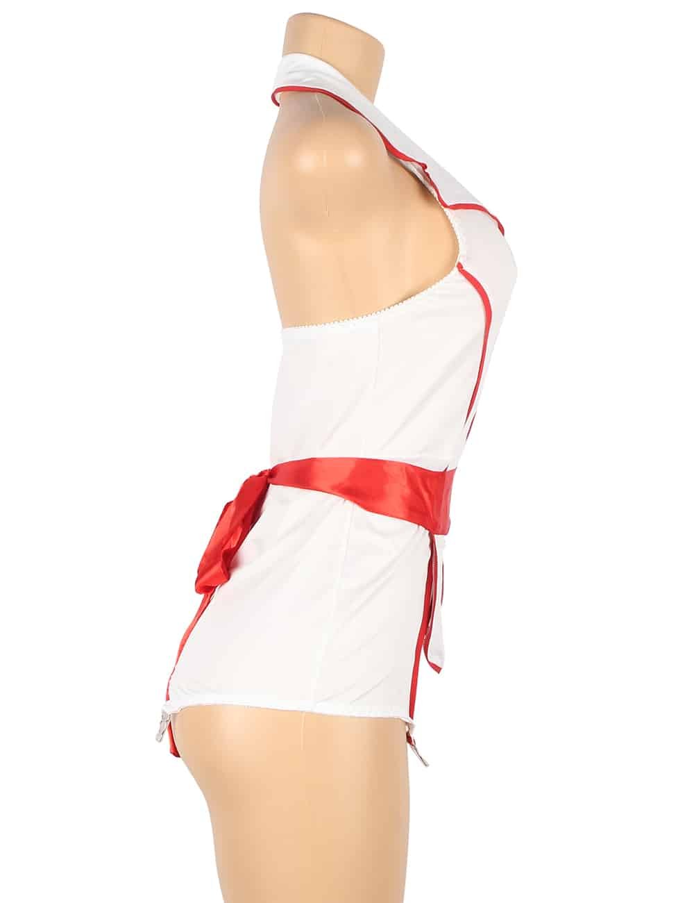 Sexy White Halter Apron Head Wear Shoulder Emblem Decoration Nurse Costume - Image 9