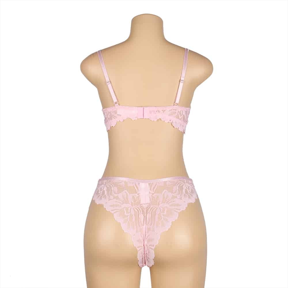 Pink Floral Lace Adjustable Strap Underwire Bra Set - Image 11
