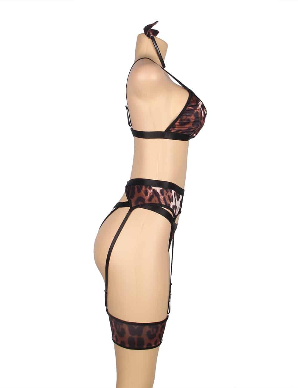 Leopard Print Sexy Head Wear Garter Bra Set - Image 7