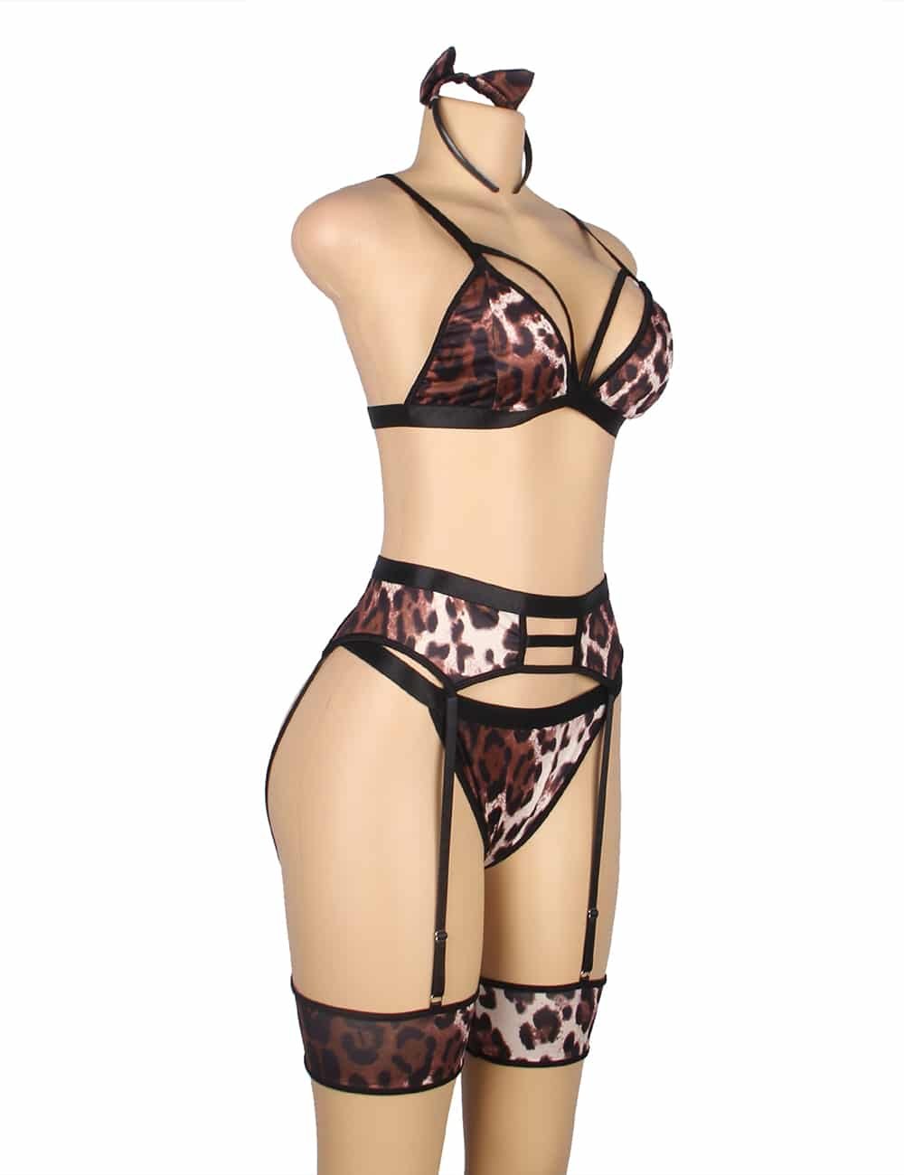 Leopard Print Sexy Head Wear Garter Bra Set - Image 8
