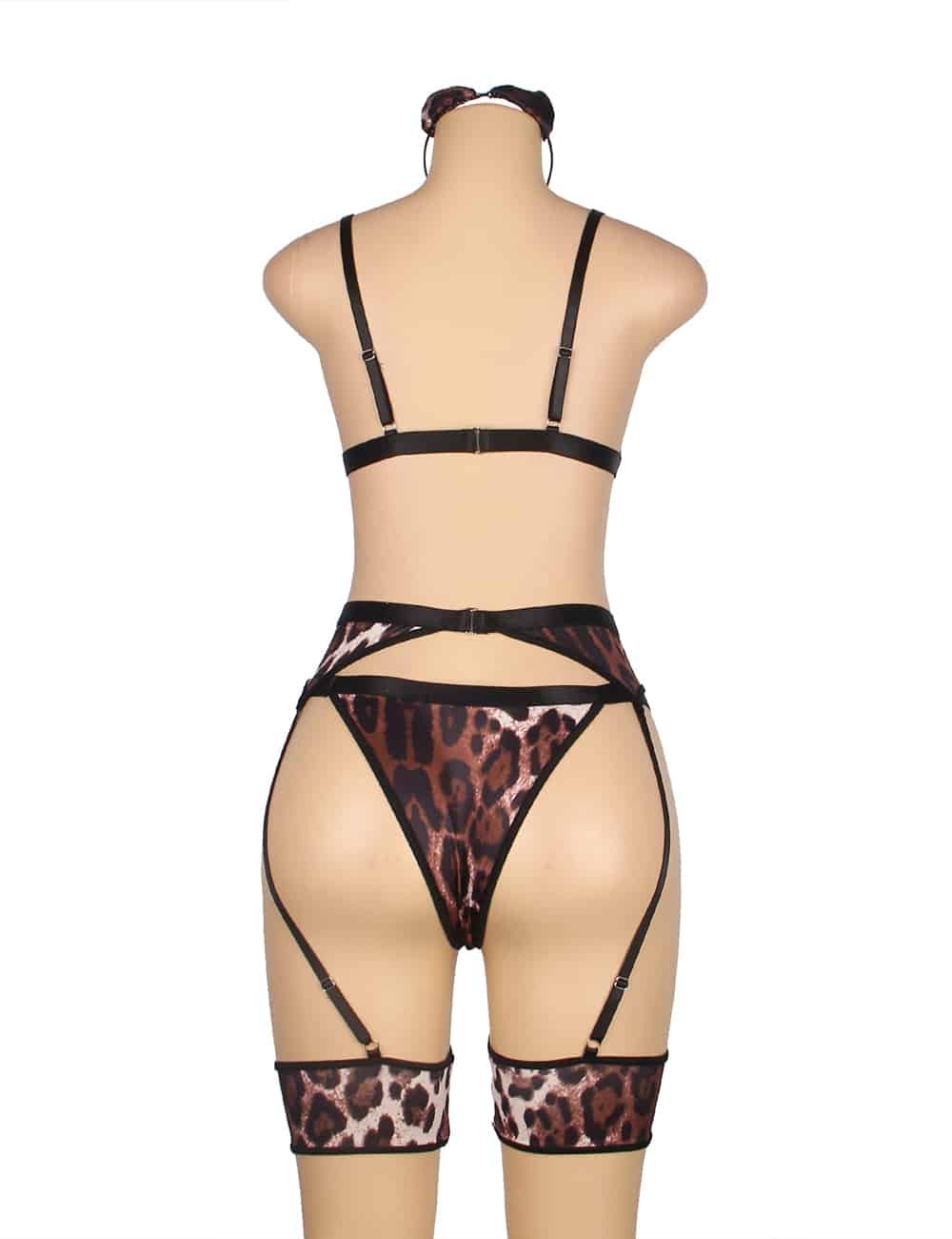 Leopard Print Sexy Head Wear Garter Bra Set - Image 9