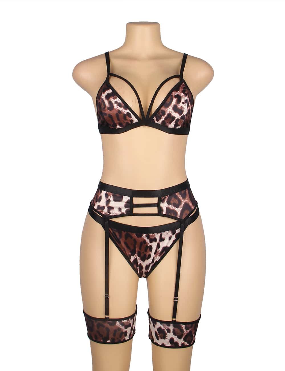 Leopard Print Sexy Head Wear Garter Bra Set - Image 6