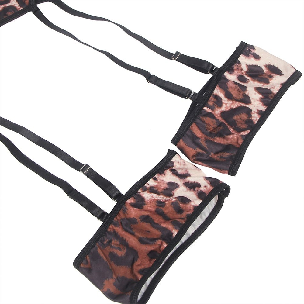 Leopard Print Sexy Head Wear Garter Bra Set - Image 13