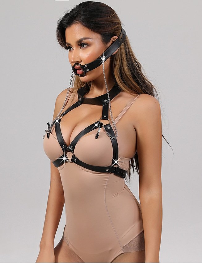 Black Breast Clip Bundling Leather Temptation Flirting Show Bondage - Image 4