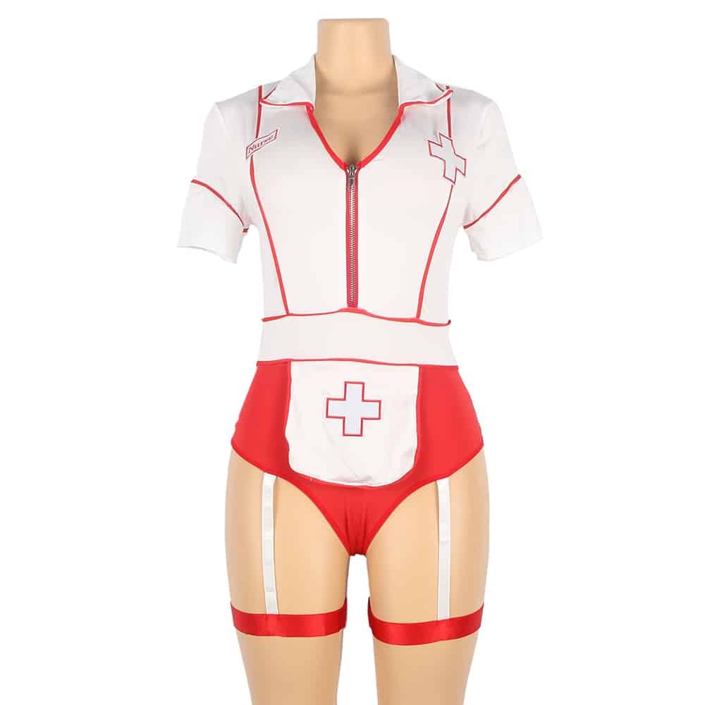 Sexy One Piece Bodysuit Zipper Design Decoration Nurse Costume - Image 5