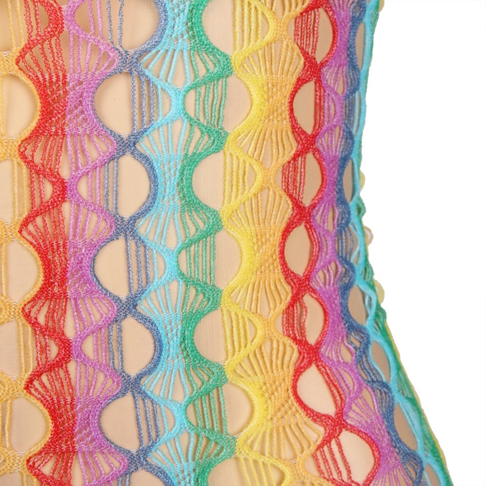 Rainbow Colorful Off Shoulder Fishnet Bodystocking - Image 14
