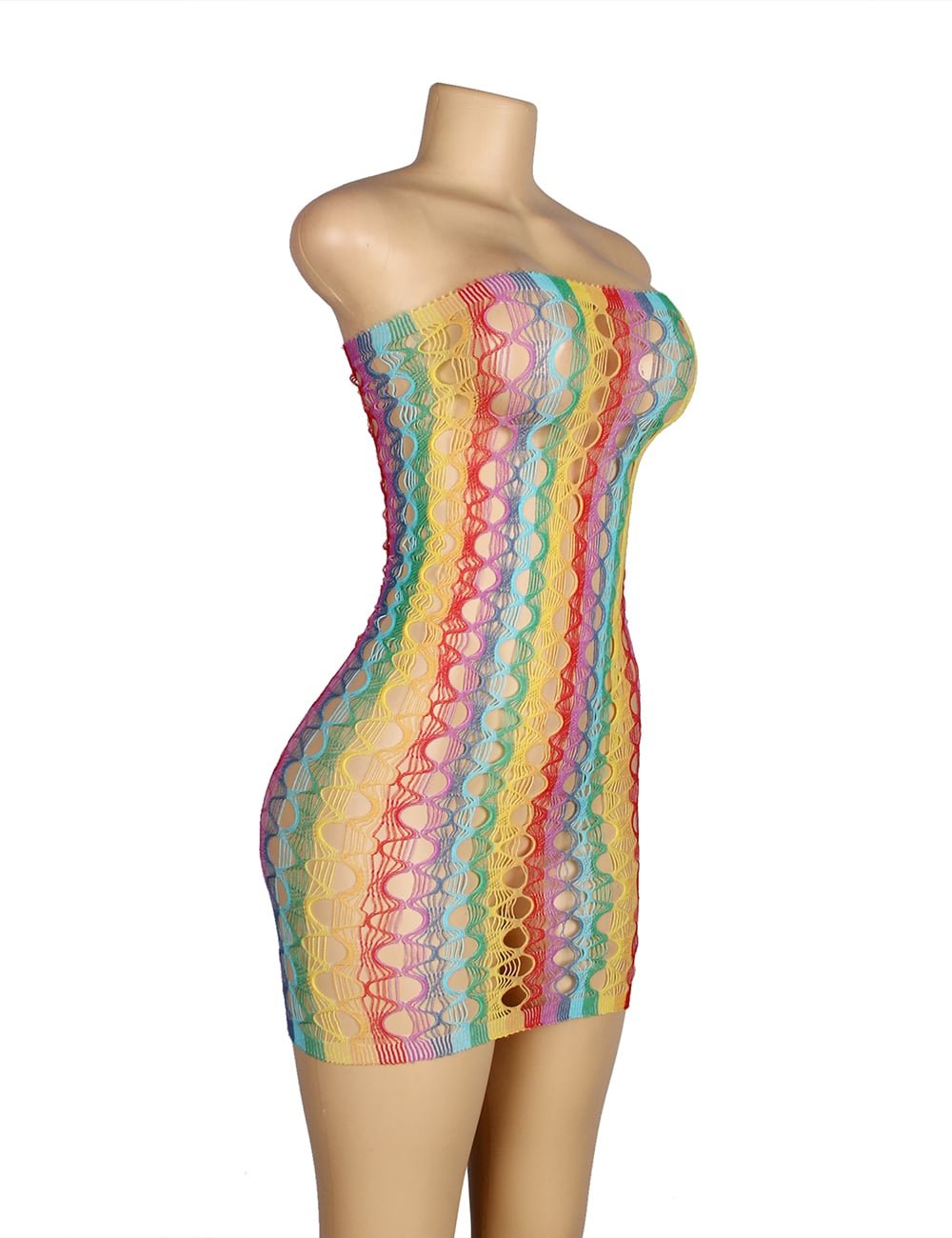 Rainbow Colorful Off Shoulder Fishnet Bodystocking - Image 11