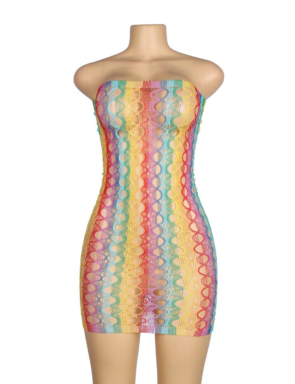 Rainbow Colorful Off Shoulder Fishnet Bodystocking - Image 10