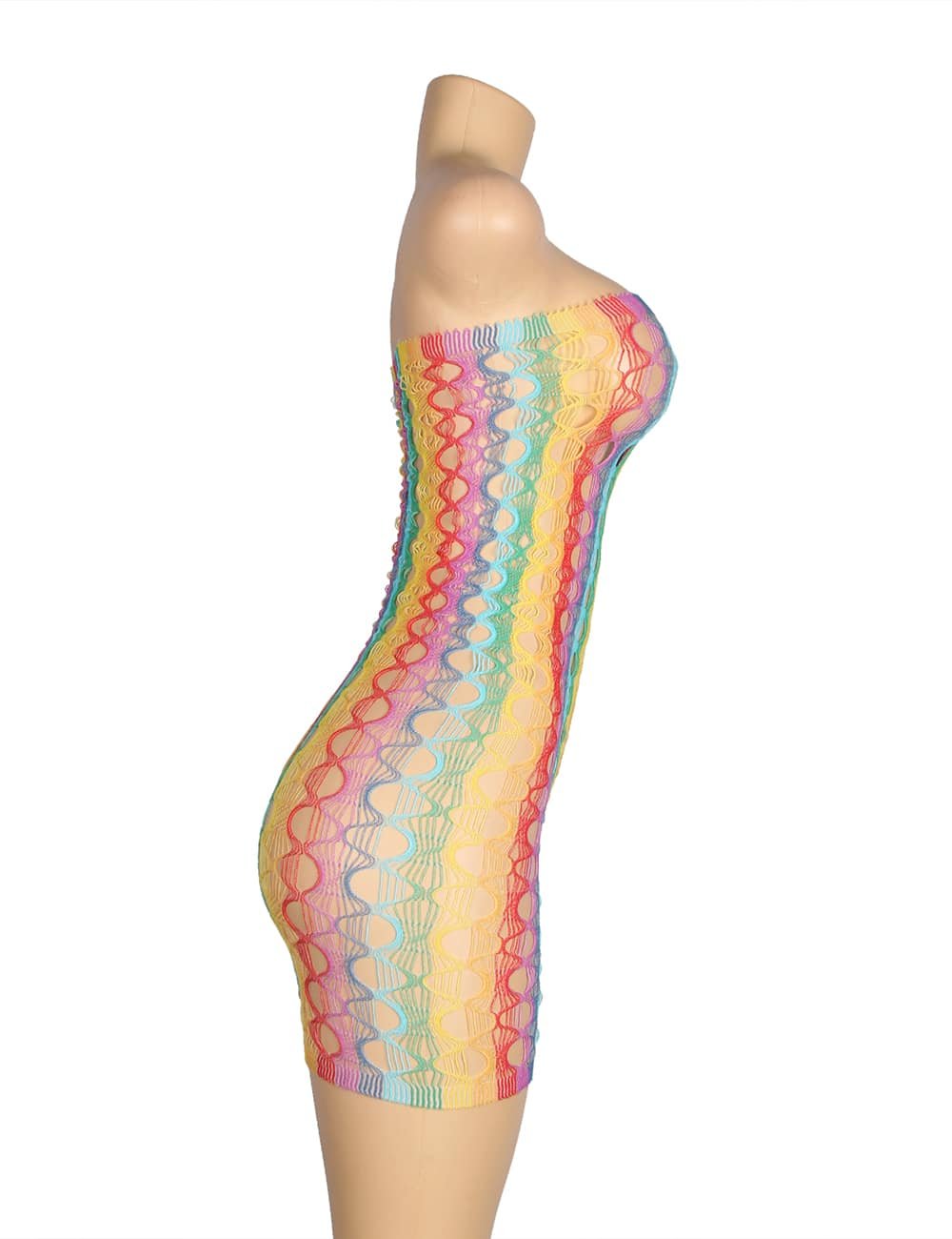 Rainbow Colorful Off Shoulder Fishnet Bodystocking - Image 12