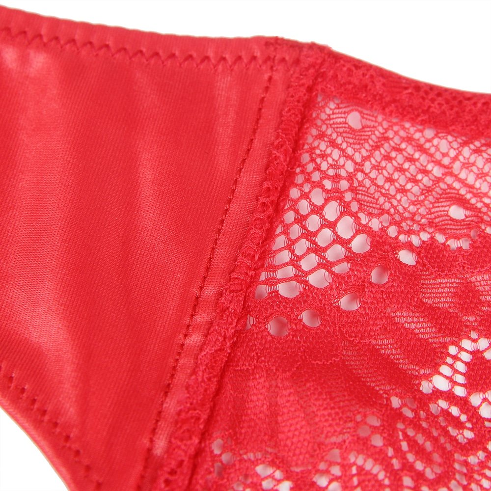 Red Lace Sexy Stretch High Waist Garter Belt Panty - Image 9