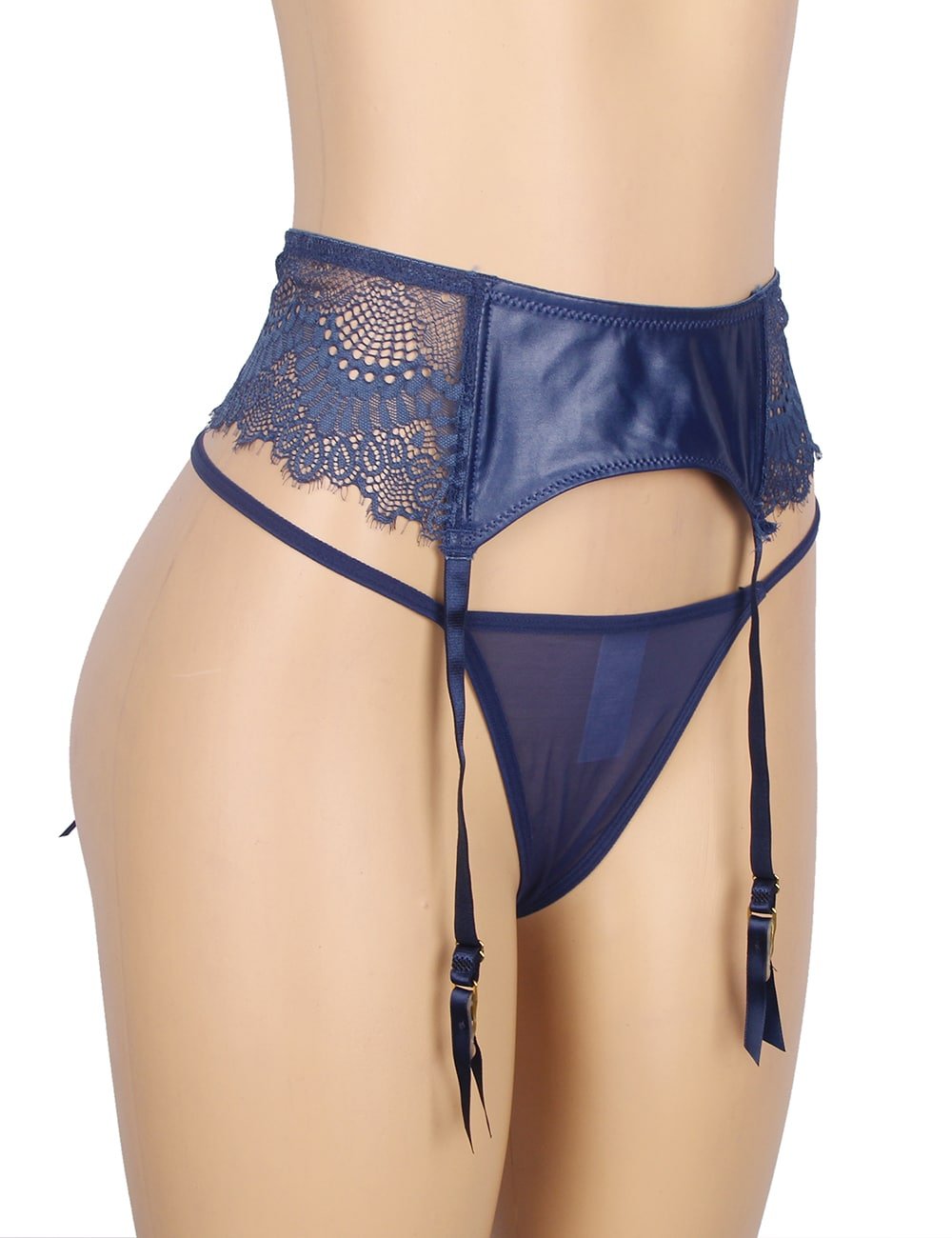 Blue Lace Sexy Stretch High Waist Garter Belt Panty - Image 5