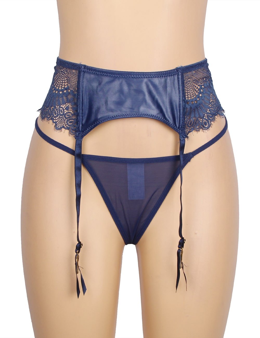 Blue Lace Sexy Stretch High Waist Garter Belt Panty - Image 4