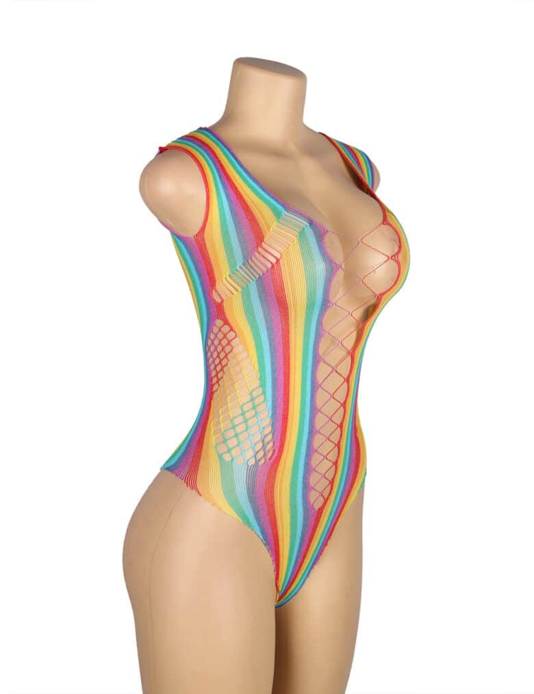 Sexy Mesh Rainbow Hollow Out Bodysuit Design Bodystocking - TrueFit Japan