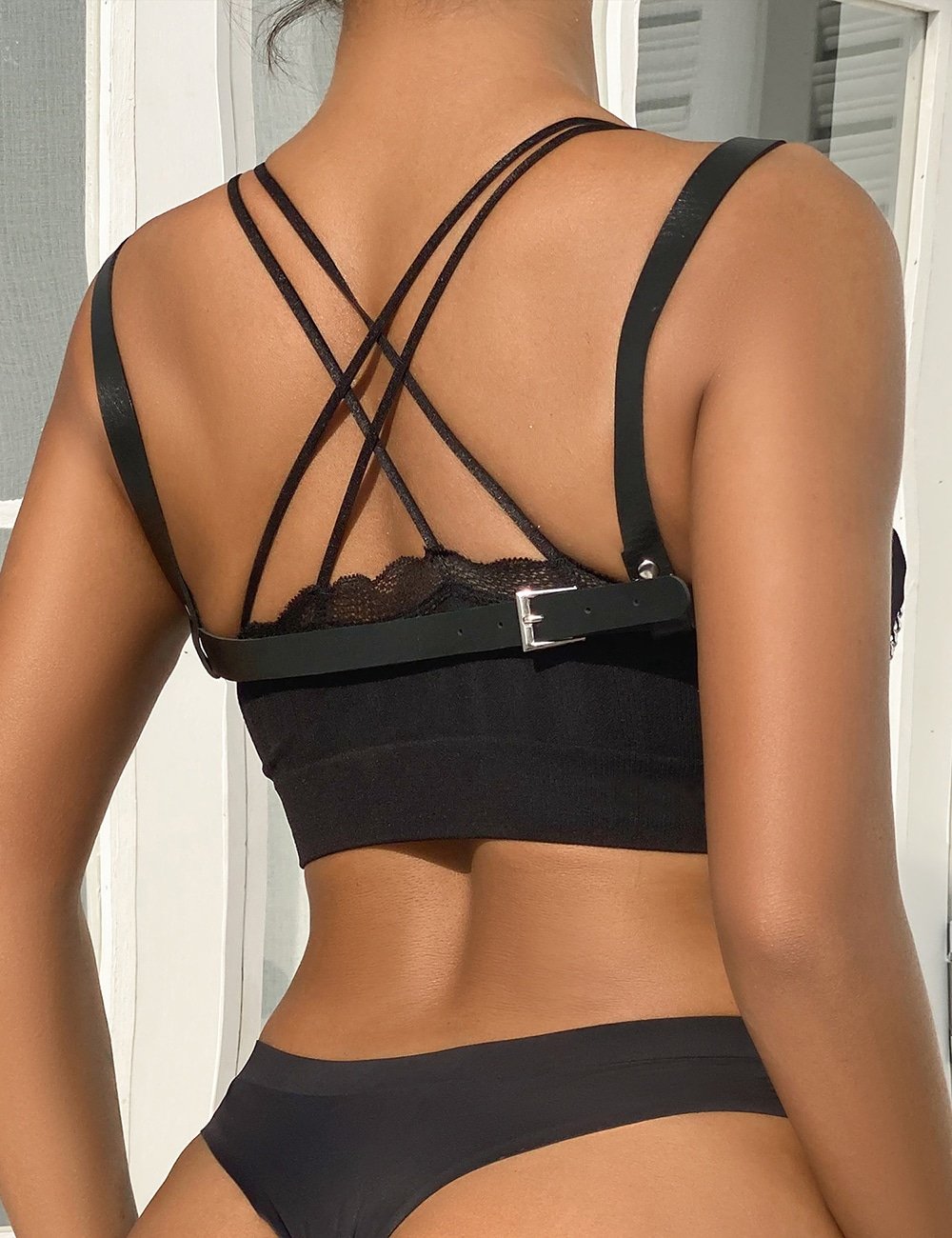 Wild black punk bondage belt with metal pin buckle - Image 3
