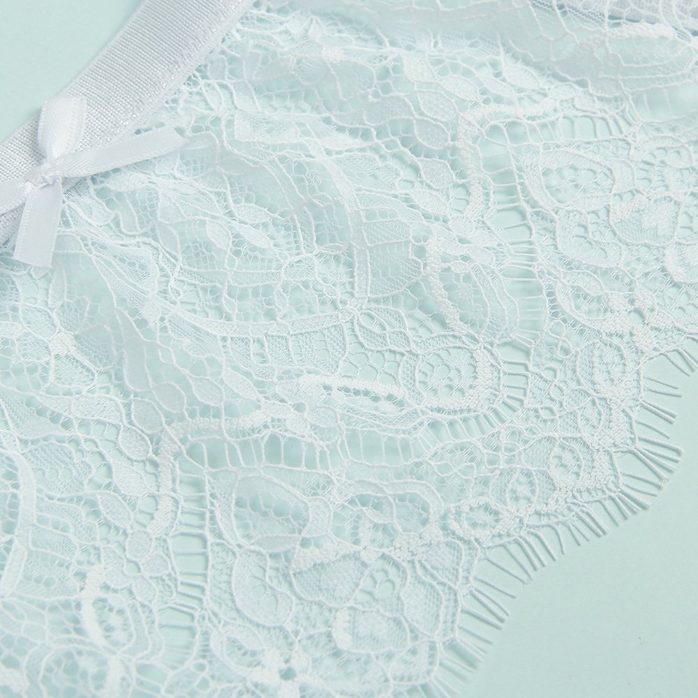 White Eyelash Lace High Waist Metal Button Garter Belt Panty - Image 10