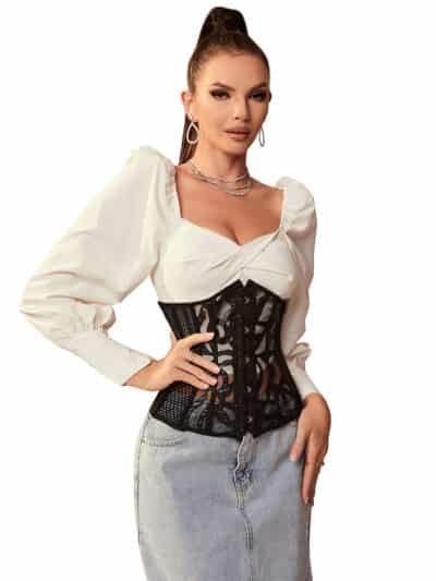 14 Pieces Plastic Bones Grid Corsets With Panties