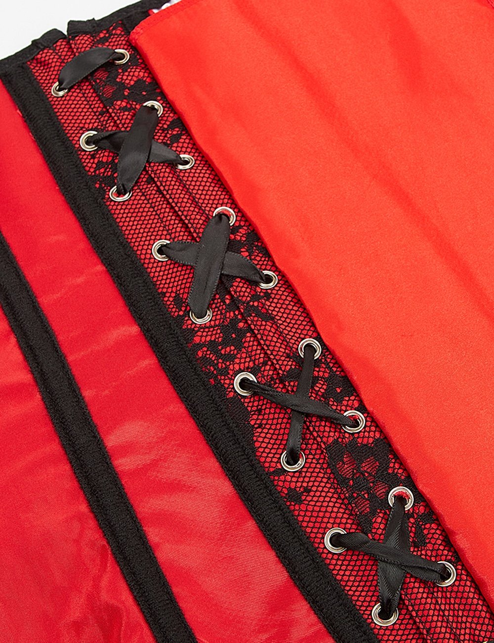 12 Pieces Plastic Bones Sexy Lace Sleeves Stitching Red Corset - Image 5