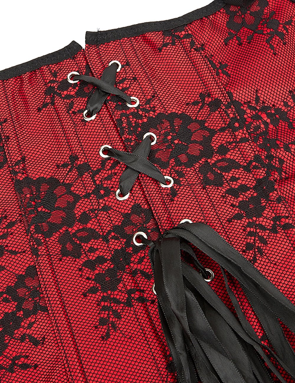 12 Pieces Plastic Bones Sexy Lace Sleeves Stitching Red Corset - Image 4