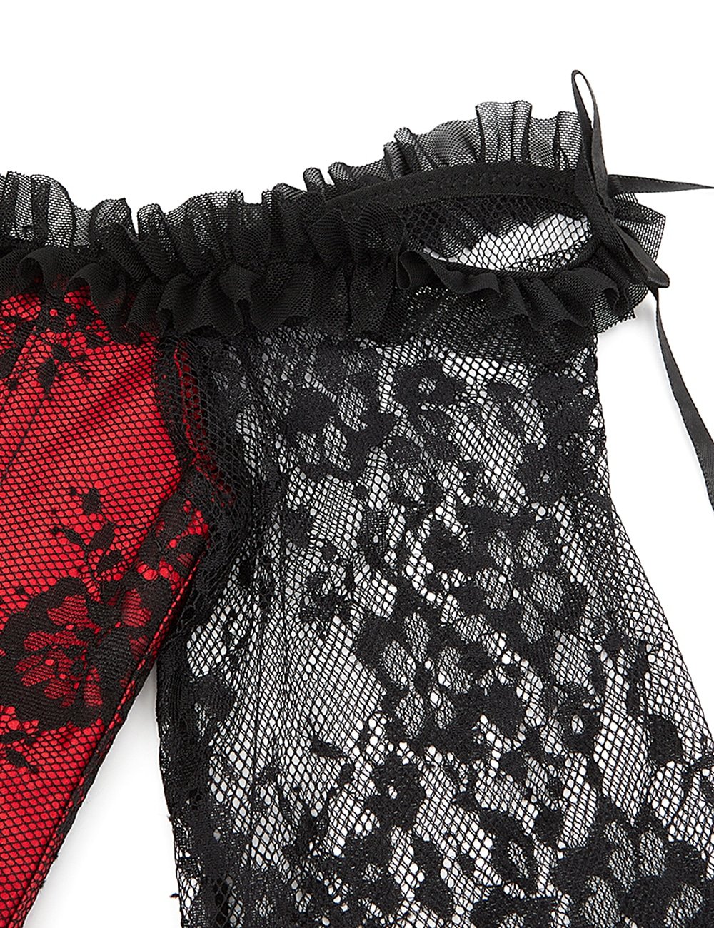 12 Pieces Plastic Bones Sexy Lace Sleeves Stitching Red Corset - Image 7