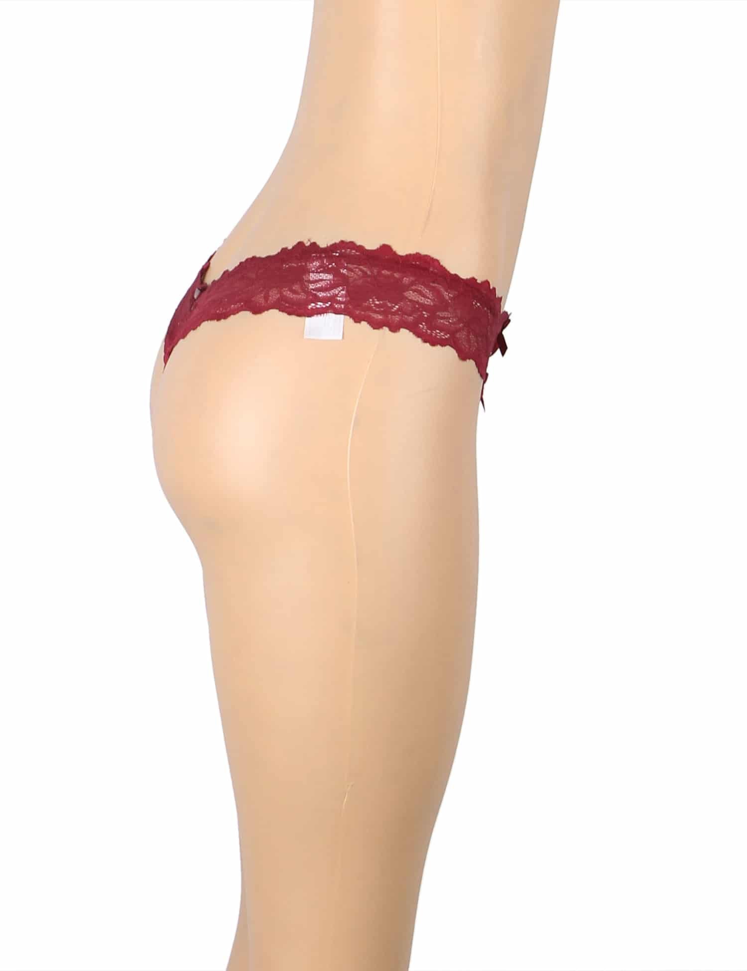 High Quality Burgundy Sexy Floral Lace Panty - Image 11
