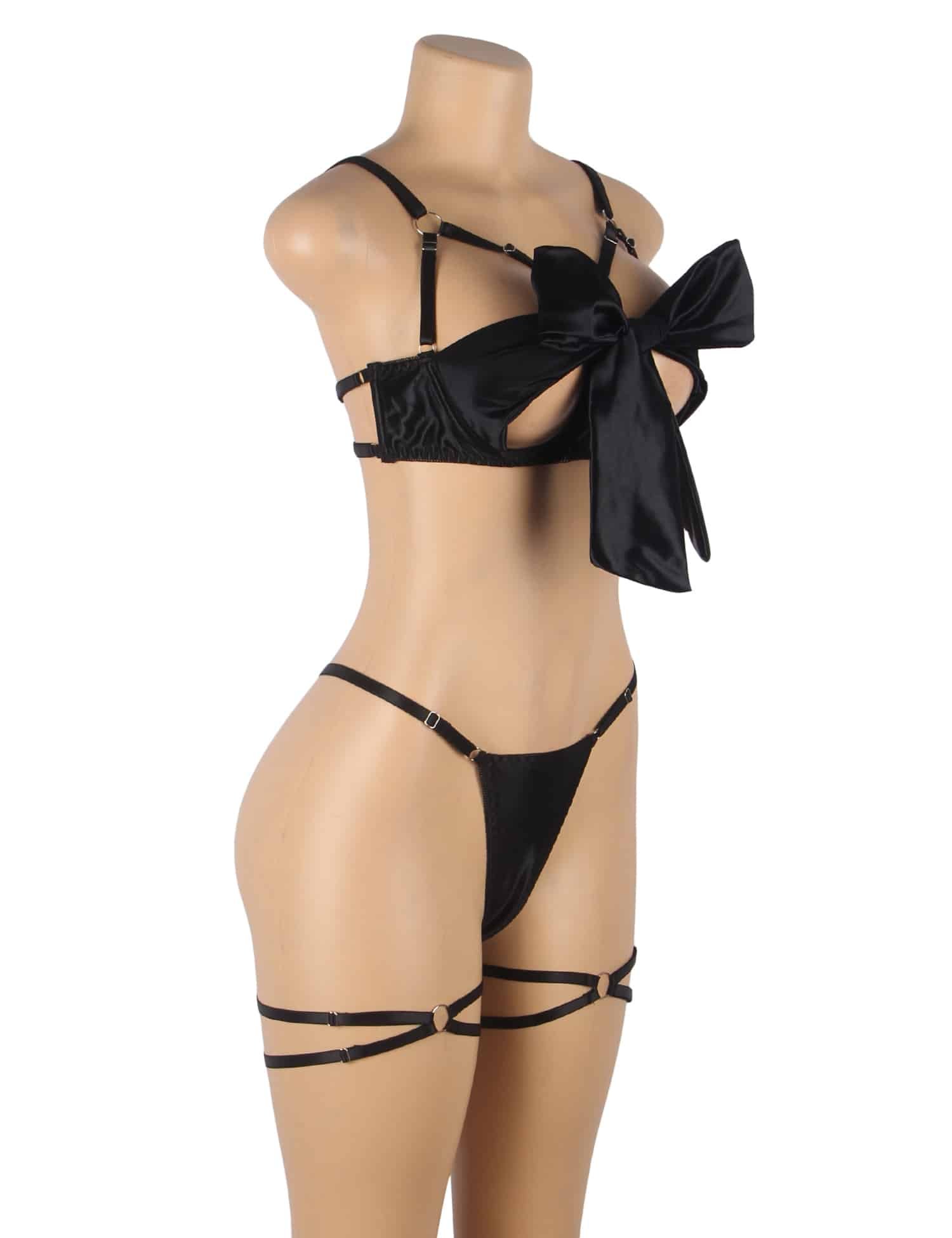 Openable Black Bow Sexy Bra Set - Image 8