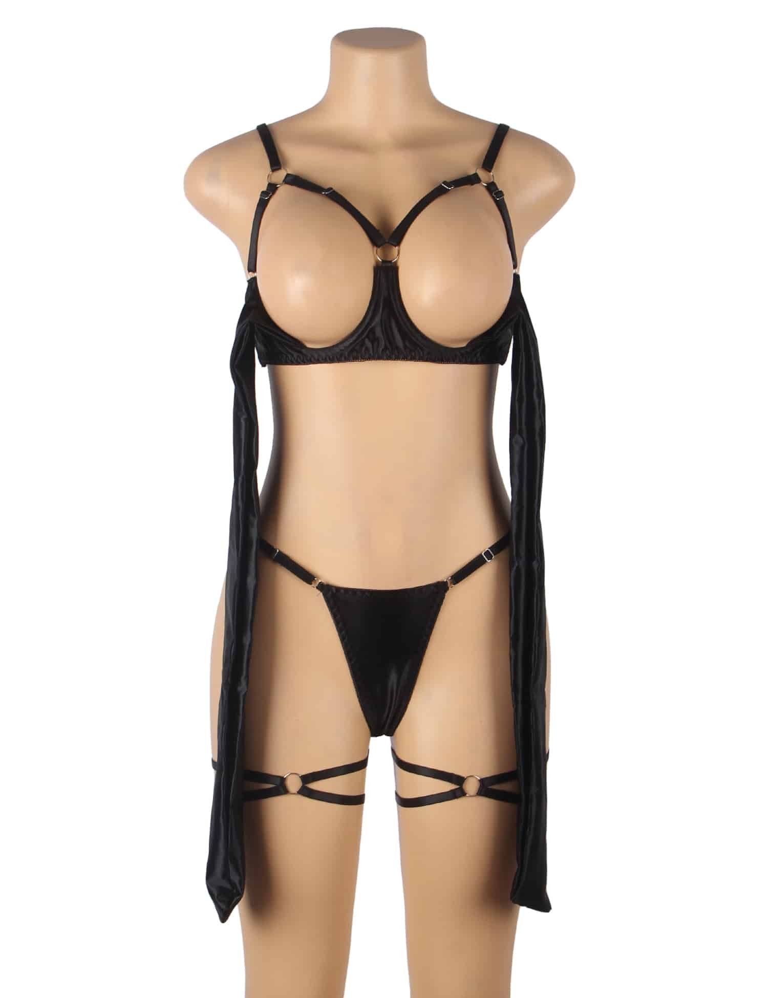 Openable Black Bow Sexy Bra Set - Image 6
