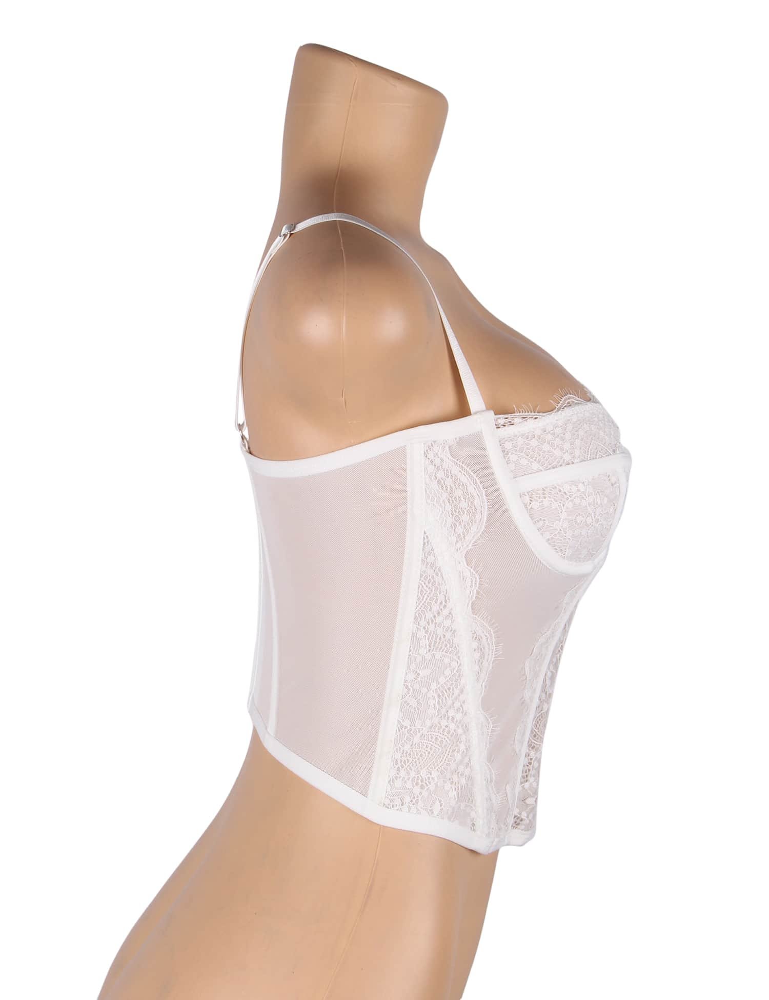 White 9 Bones Sexy Lace Suspender Corset Bra Top - Image 10