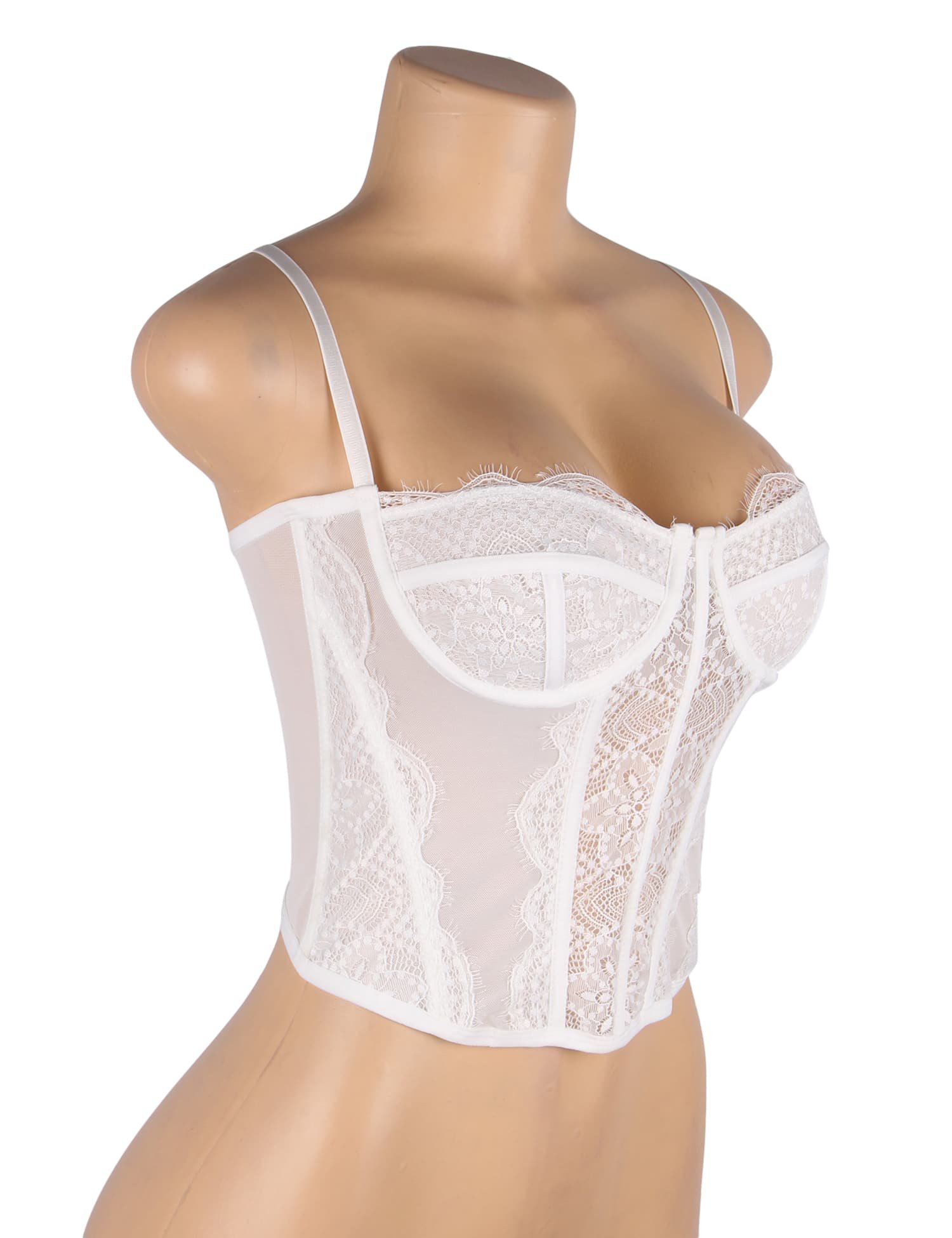White 9 Bones Sexy Lace Suspender Corset Bra Top - Image 9
