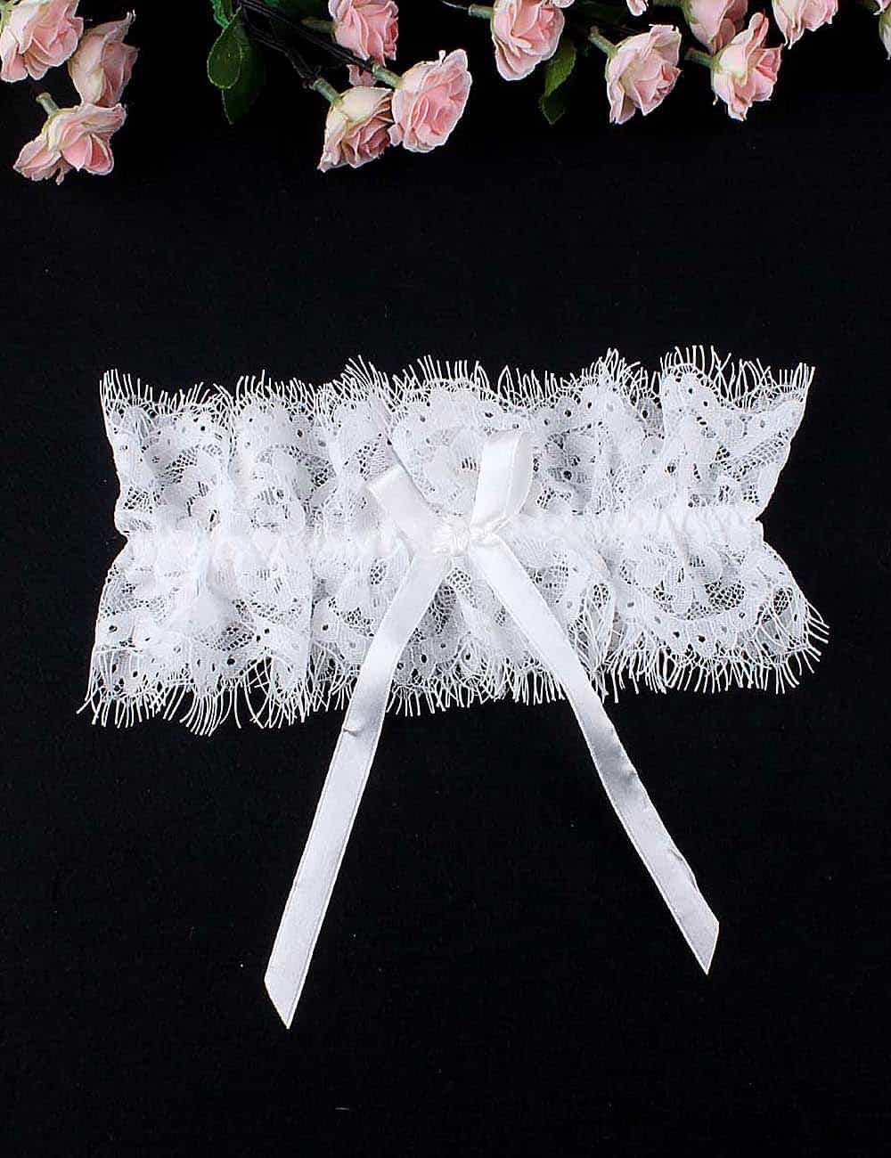White Eyelash Lace Bow Leg Rings - Image 5