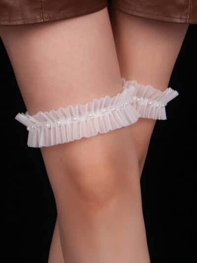 White Mesh Leg Rings With Imitation Pearls