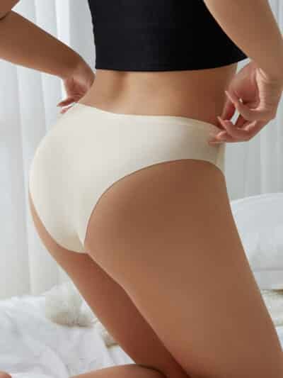 Beige Sexy Seamless Panty With Buckles Decoration