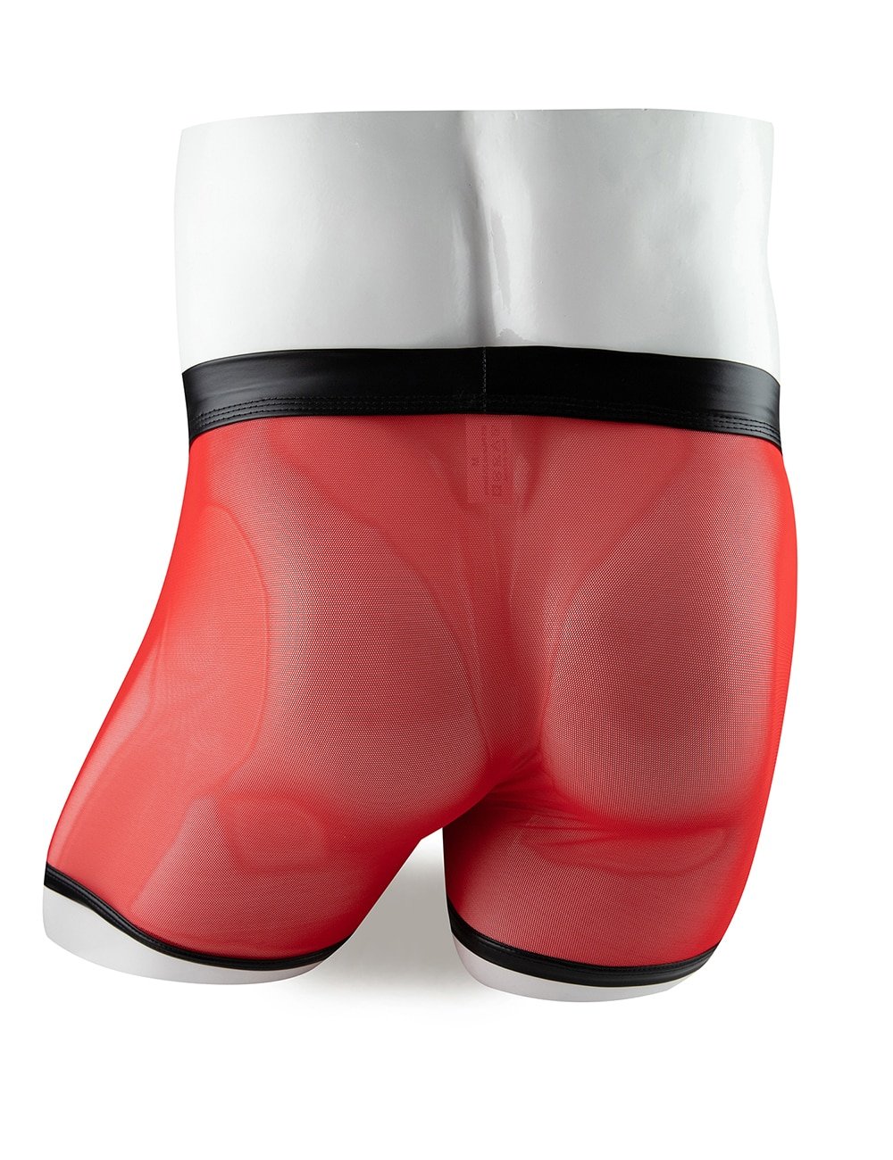 Red Sexy Mesh Openable Crotch Imitation Leather Men's Boxer Underwear - Image 5